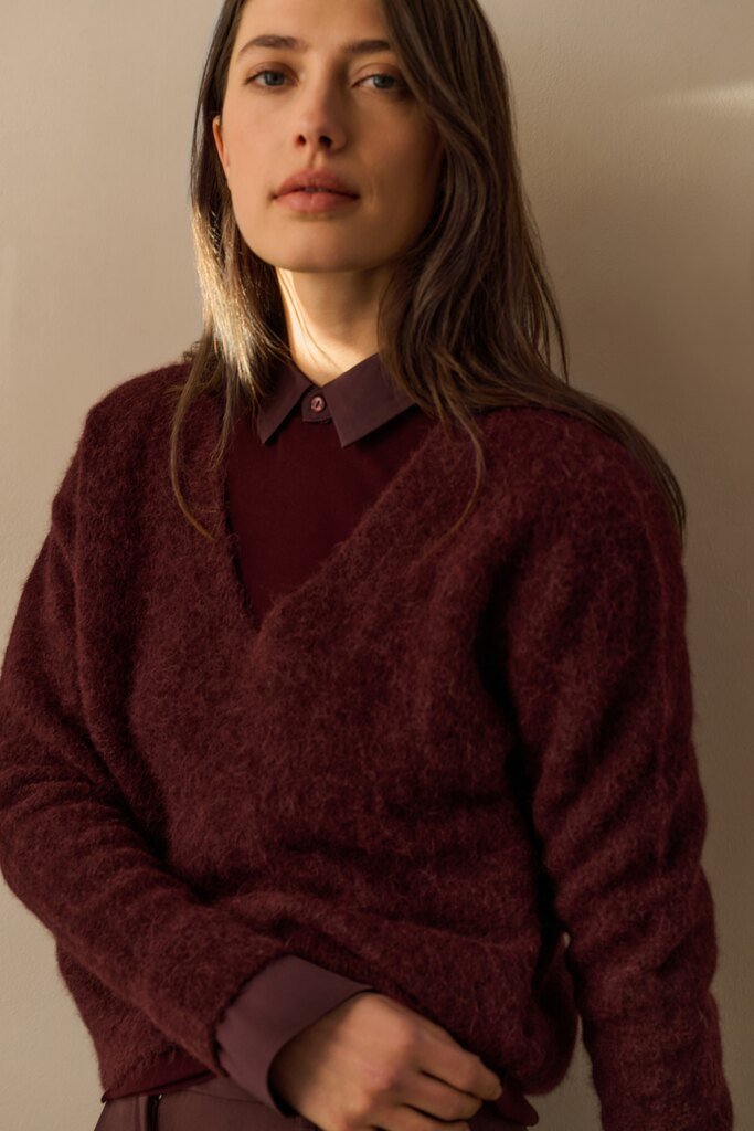 YAYA - Trui V - Neck Fudge Purple - Luxedy