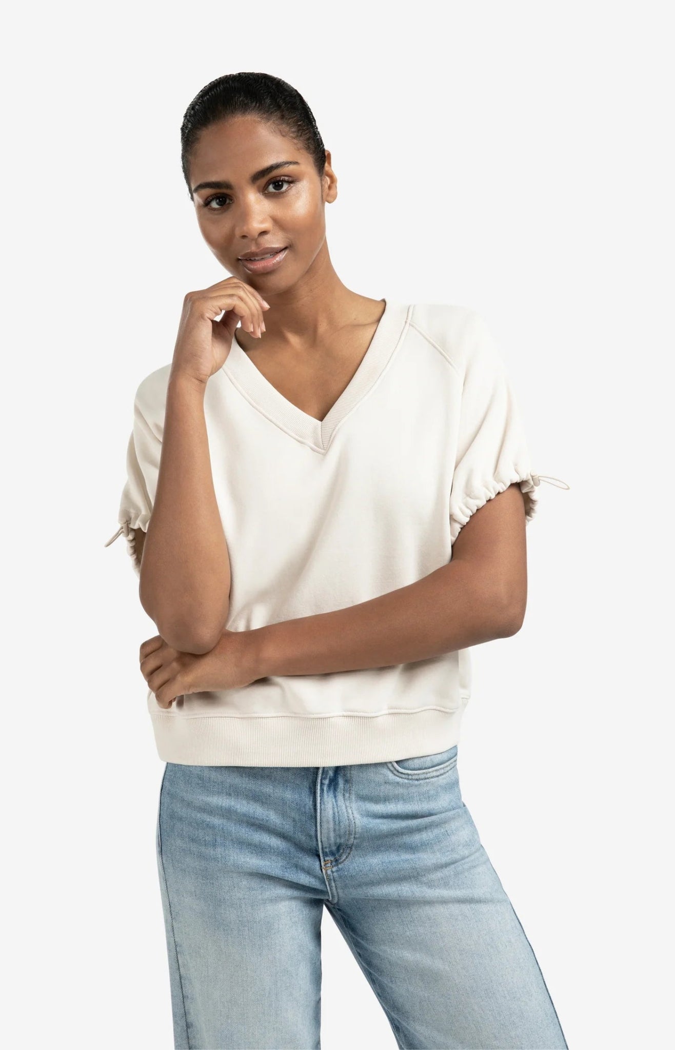YAYA - Trui V - Neck Sweater Chalk White - Luxedy