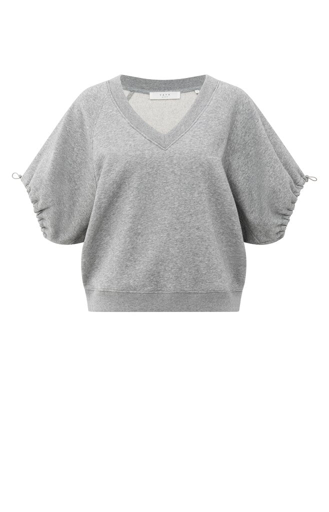 YAYA - Trui V - Neck Sweater Medium Grey Melange - Luxedy