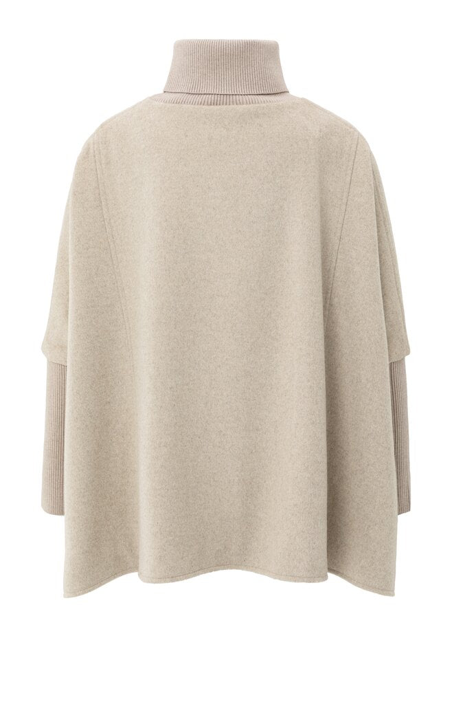 YAYA - Wool Mix Poncho Sand Melange - Luxedy
