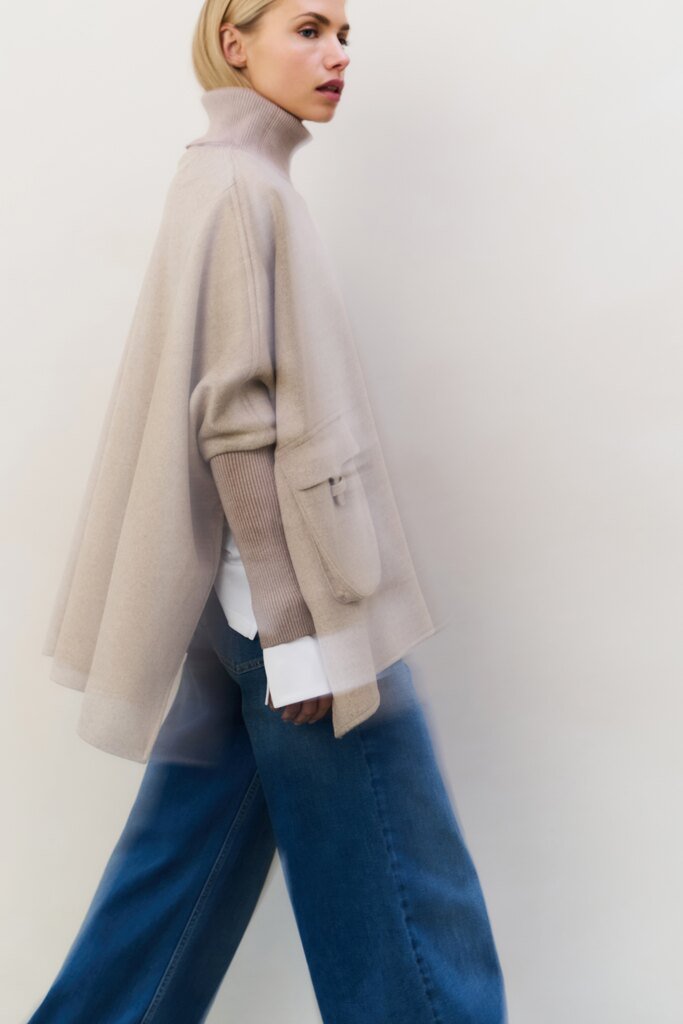YAYA - Wool Mix Poncho Sand Melange - Luxedy