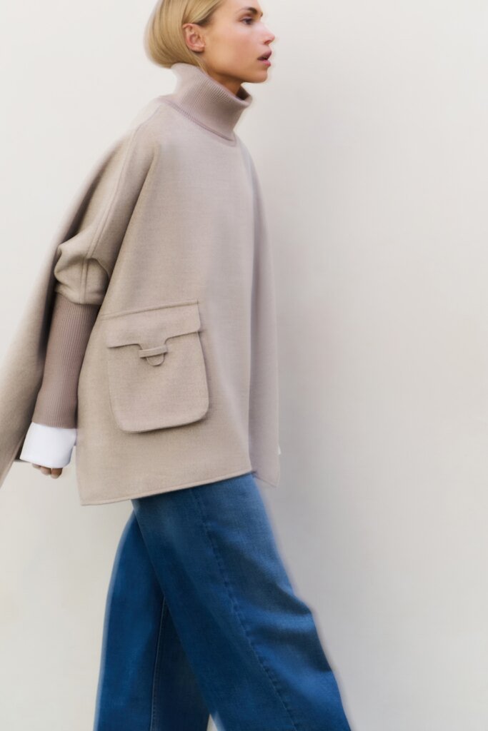 YAYA - Wool Mix Poncho Sand Melange - Luxedy