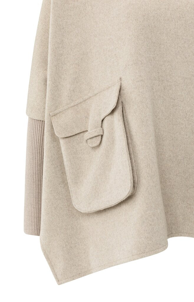 YAYA - Wool Mix Poncho Sand Melange - Luxedy