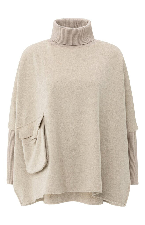 YAYA - Wool Mix Poncho Sand Melange - Luxedy