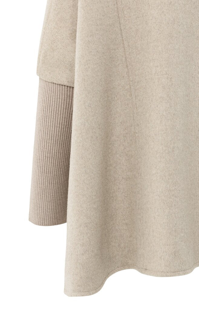 YAYA - Wool Mix Poncho Sand Melange - Luxedy