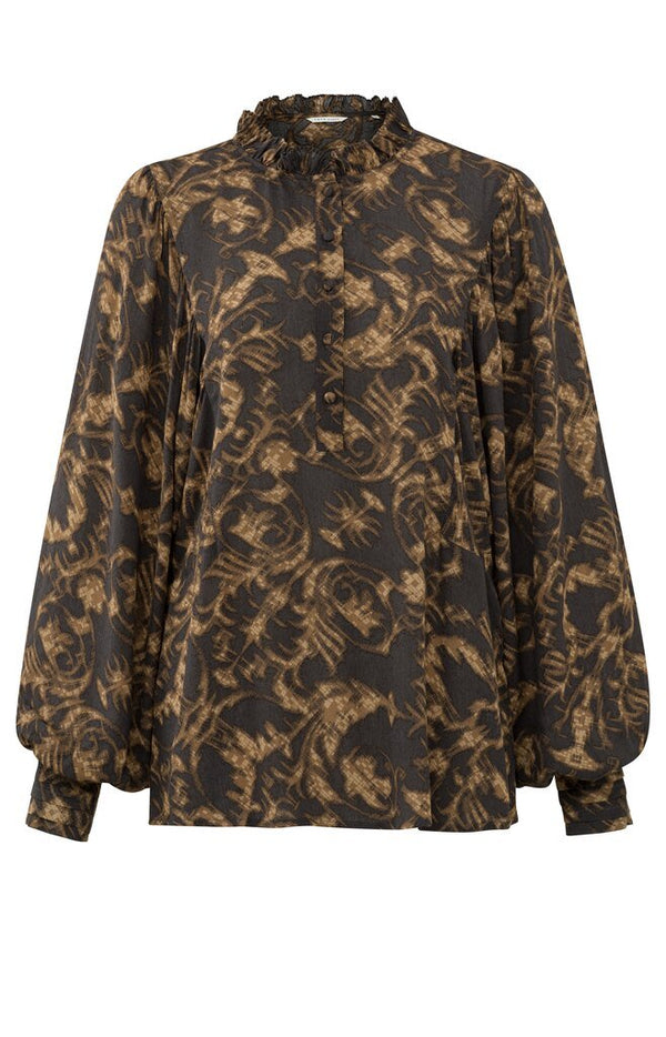 YAYA - Woven Top Round Neck Phantom Dessin - Luxedy