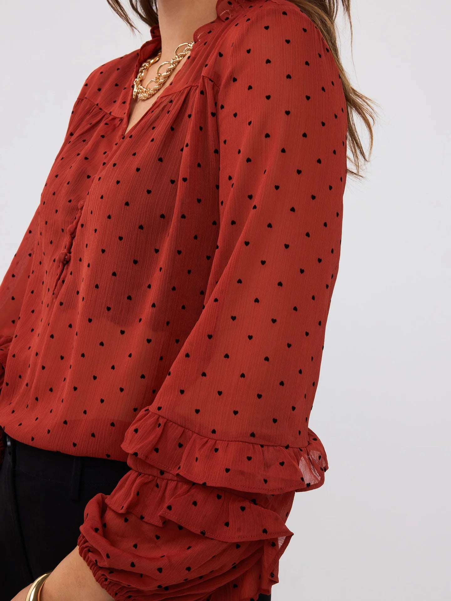 Ydence - Blouse Nola Hearts Brick - Luxedy