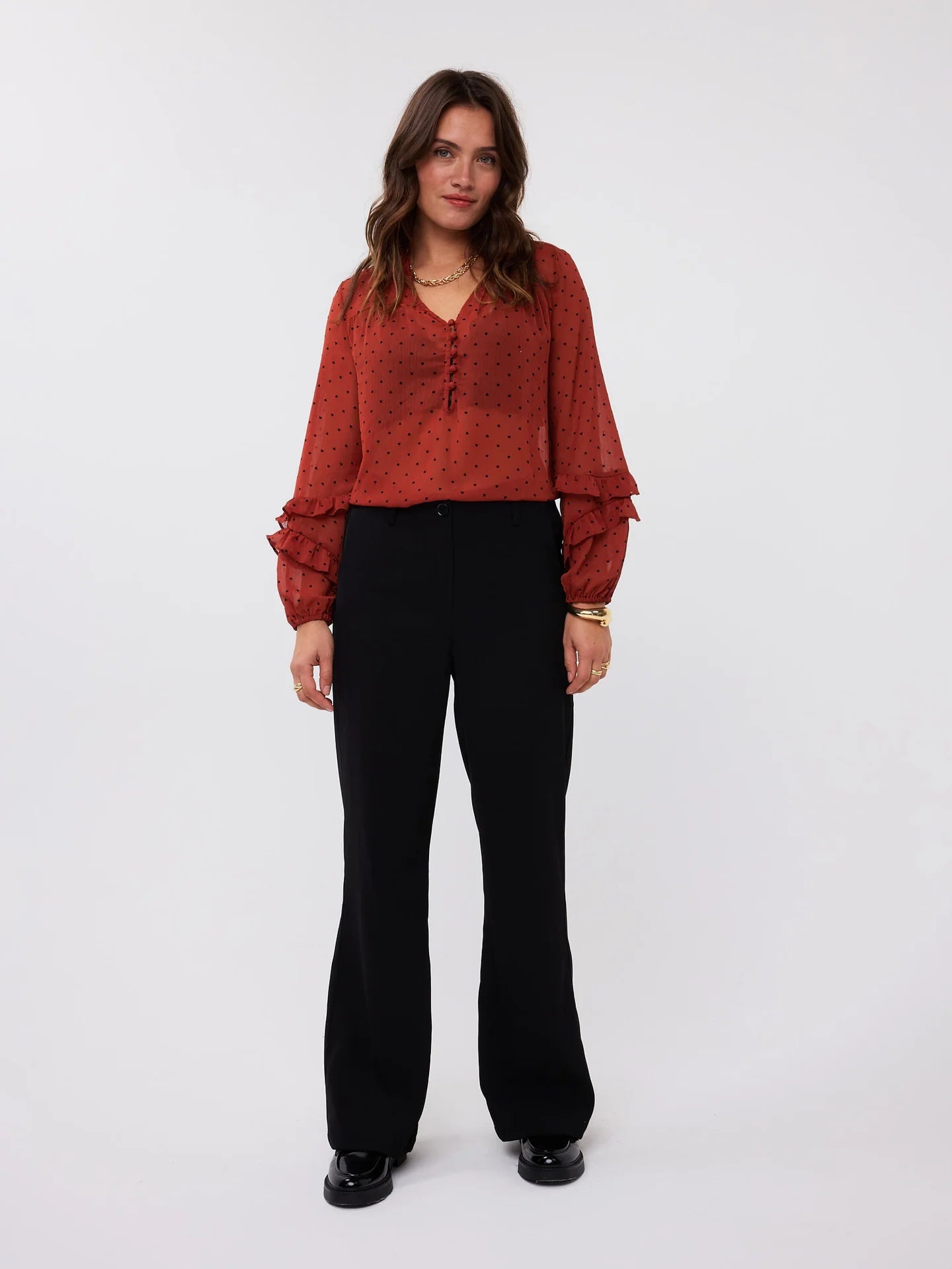 Ydence - Blouse Nola Hearts Brick - Luxedy