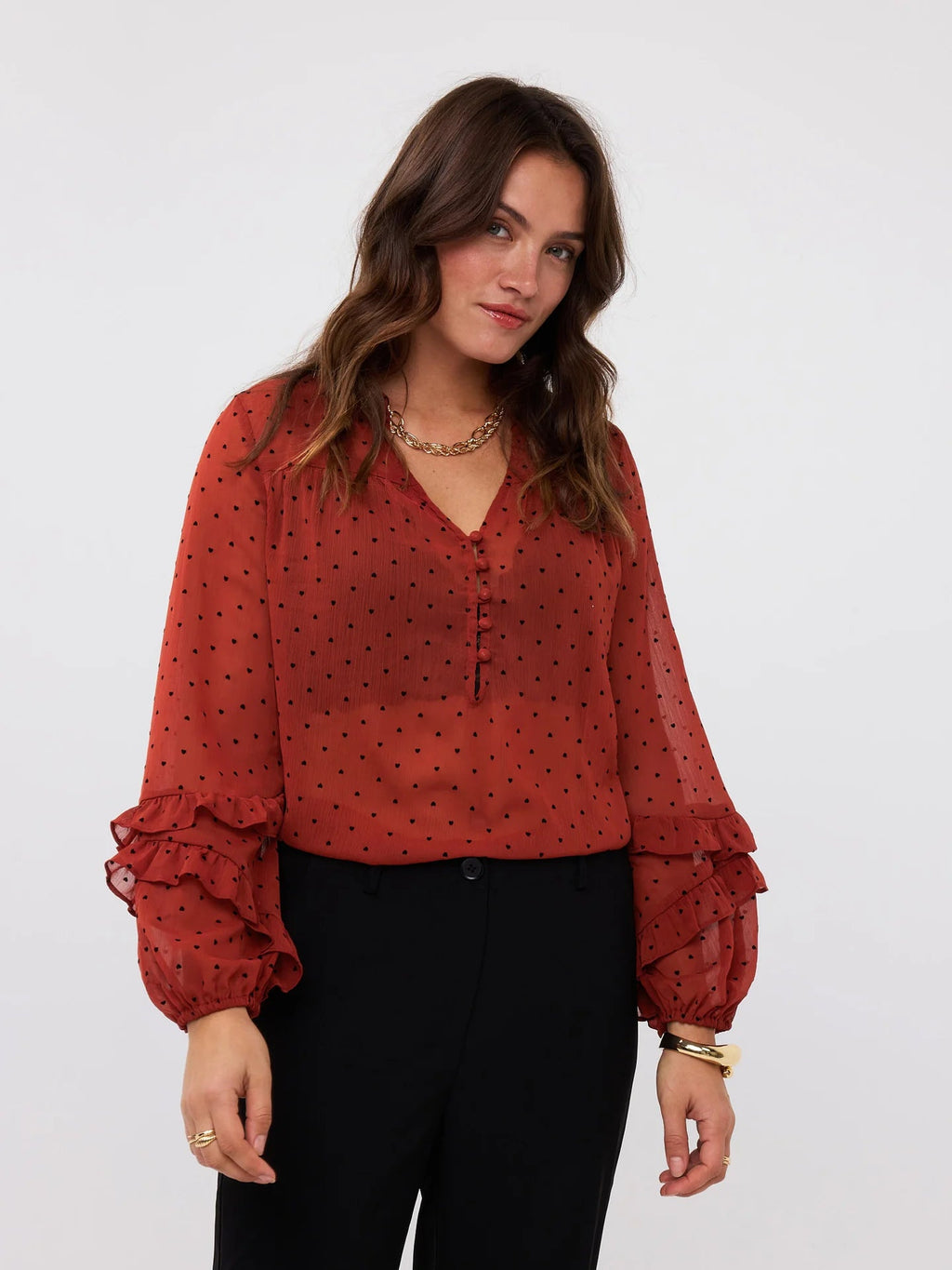 Ydence - Blouse Nola Hearts Brick - Luxedy