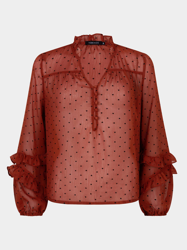 Ydence - Blouse Nola Hearts Brick - Luxedy