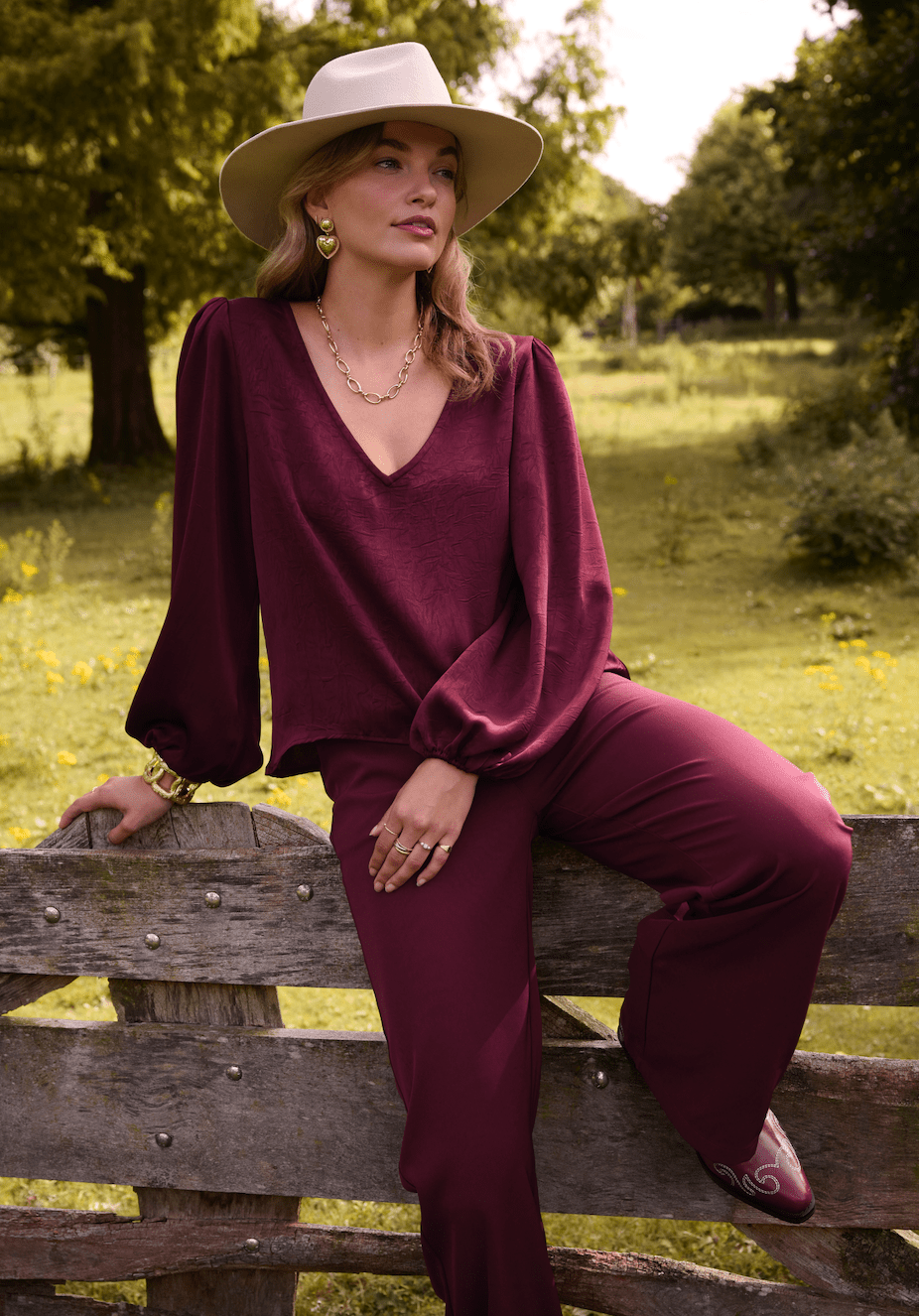 Ydence - Broek Solange Burgundy - Luxedy