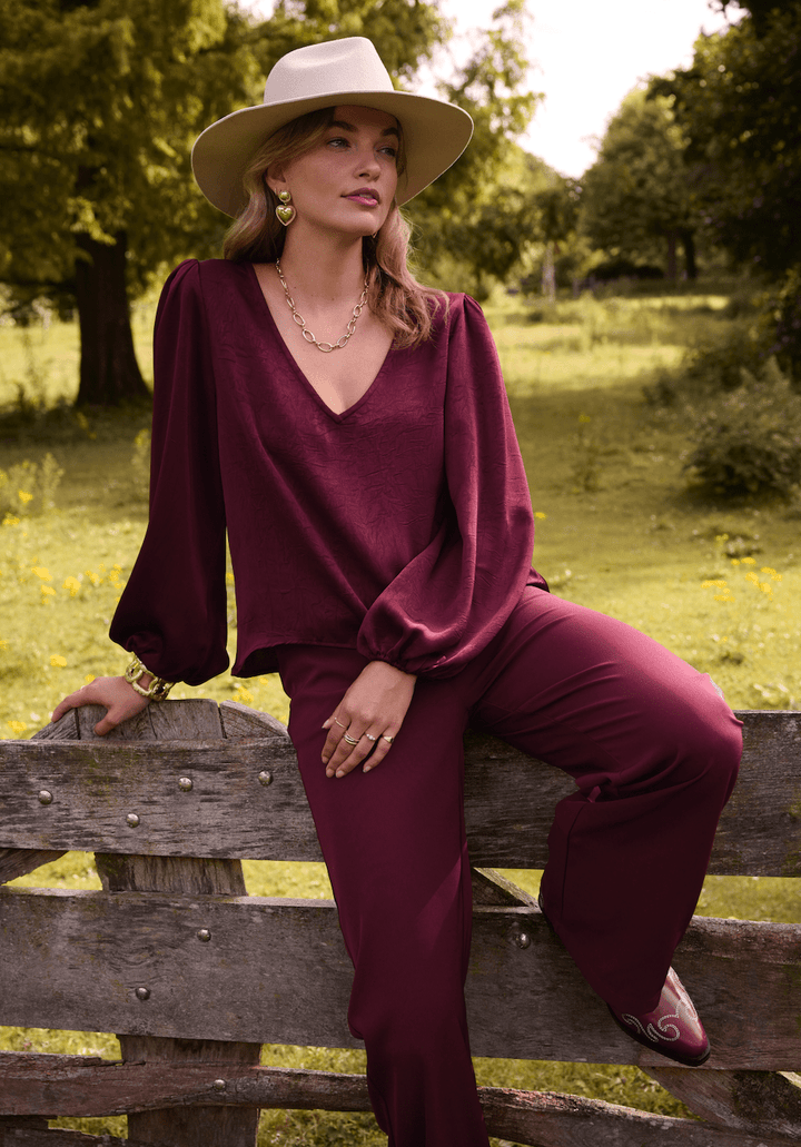 Ydence - Broek Solange Burgundy - Luxedy
