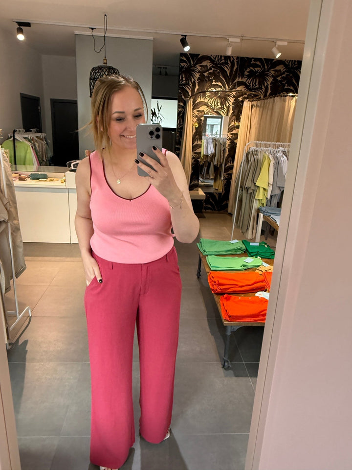 Ydence - Top Knitted Lenny Soft Pink & Stone Red - Luxedy