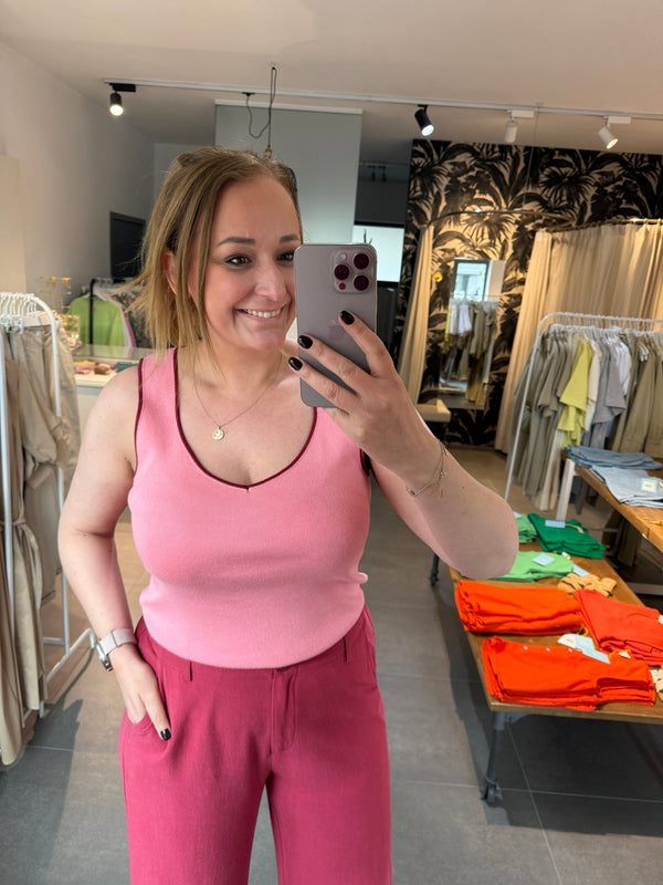 Ydence - Top Knitted Lenny Soft Pink & Stone Red - Luxedy