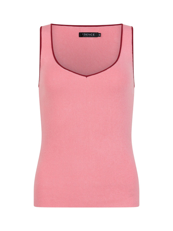Ydence - Top Knitted Lenny Soft Pink & Stone Red - Luxedy
