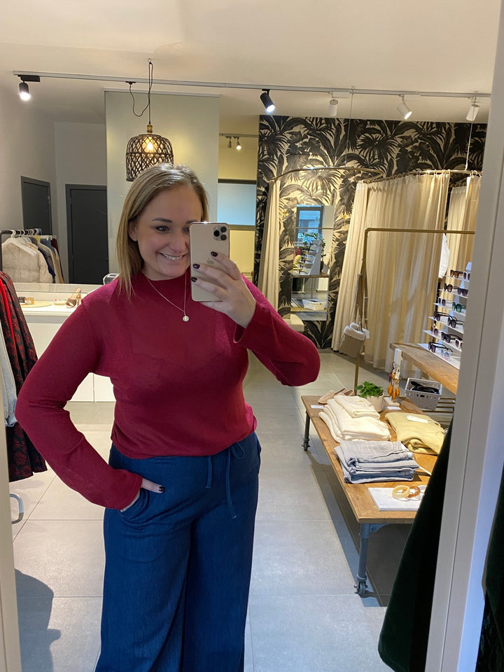 Ydence - Top Lotte Knitted Glitter Red - Luxedy