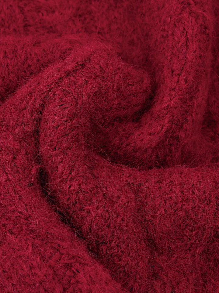 Ydence - Trui Fiene Knitted Cable Sweater Red - Luxedy