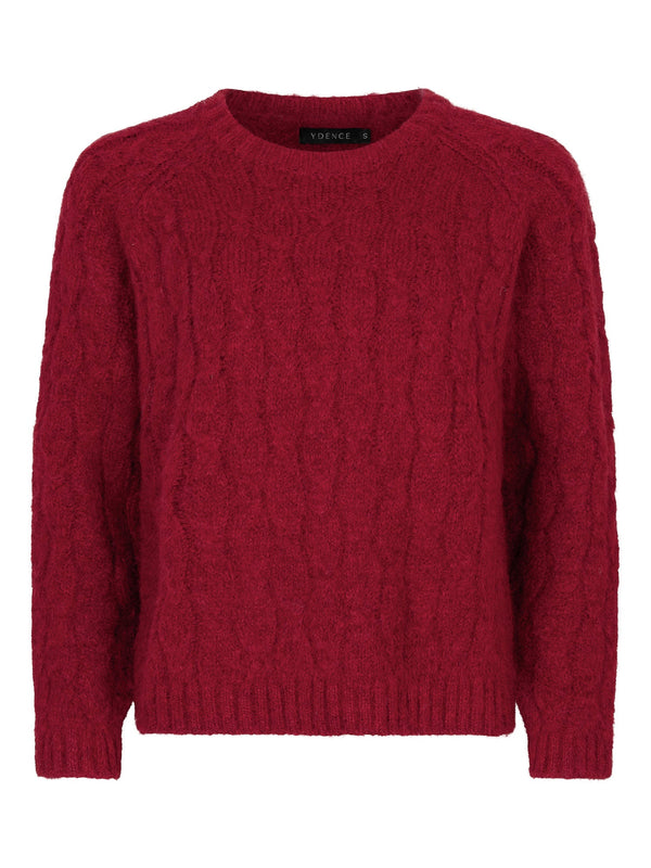 Ydence - Trui Fiene Knitted Cable Sweater Red - Luxedy