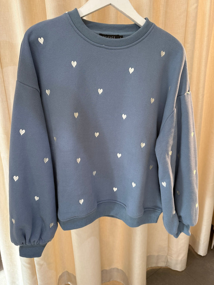 Ydence - Trui Hearts Sweater Blue Grey/Ecru - Luxedy