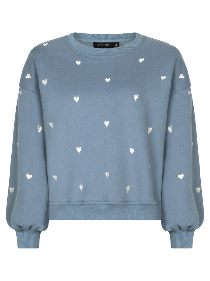 Ydence - Trui Hearts Sweater Blue Grey/Ecru - Luxedy
