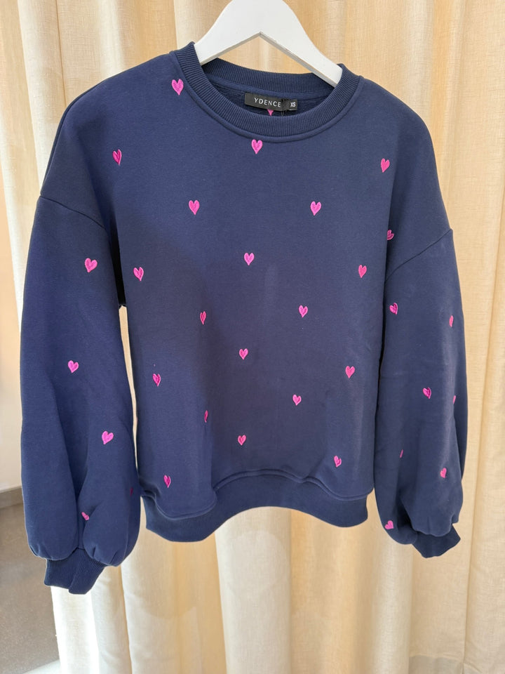 Ydence - Trui Hearts Sweater Navy/Fuchsia Purple - Luxedy