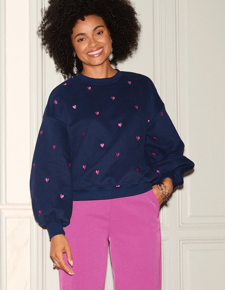 Ydence - Trui Hearts Sweater Navy/Fuchsia Purple - Luxedy