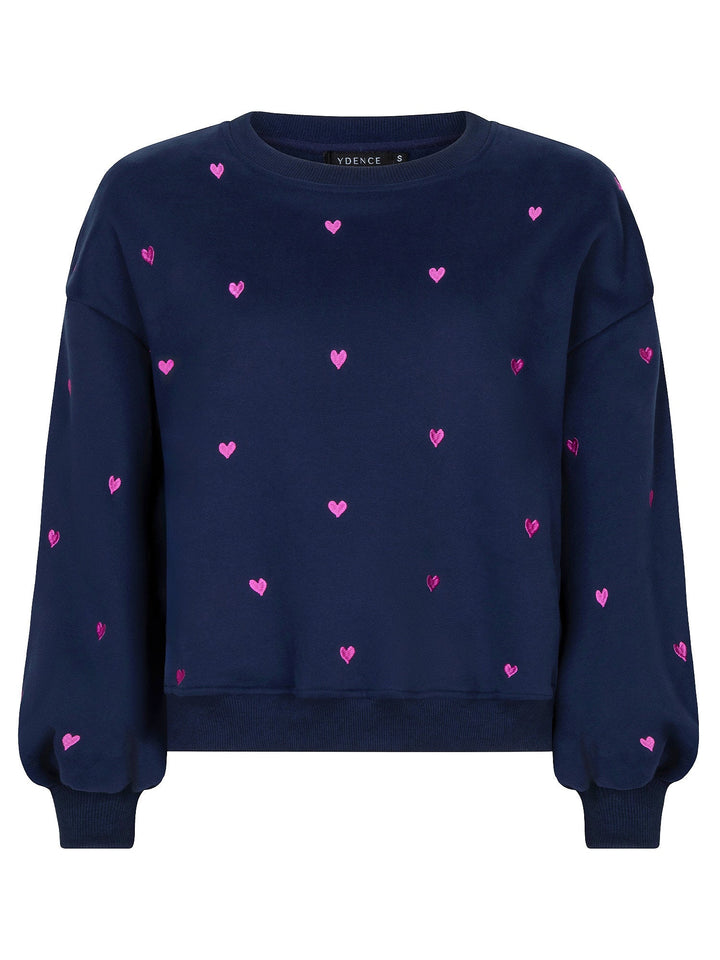 Ydence - Trui Hearts Sweater Navy/Fuchsia Purple - Luxedy