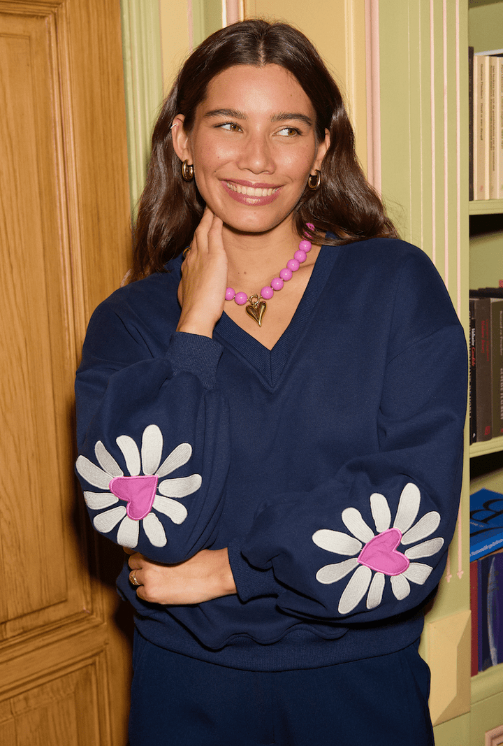 Ydence - Trui Madelief Navy Blue - Luxedy