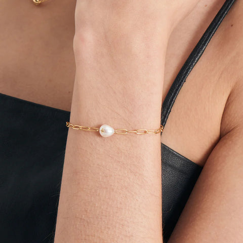 Ania Haie - Armband Pearl Sparkle Chunky Chain Gold