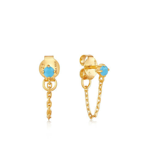 Ania Haie - Oorbellen Turquoise Chain Drop Gold Stud