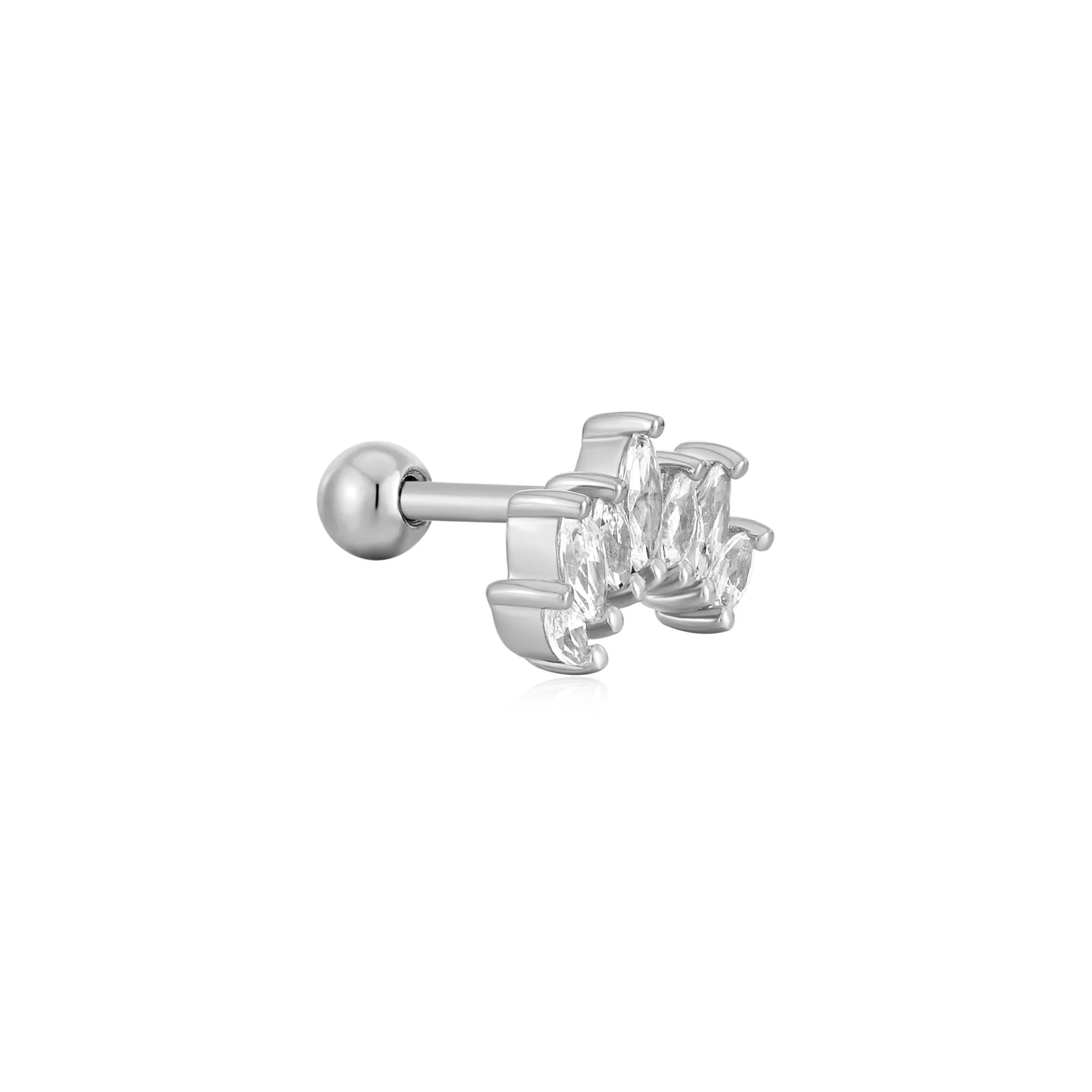 Ania Haie - Oorbel (per stuk) Silver Sparkle Marquise Climber Barbell