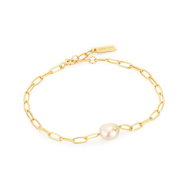 Ania Haie - Armband Pearl Sparkle Chunky Chain Gold - Luxedy