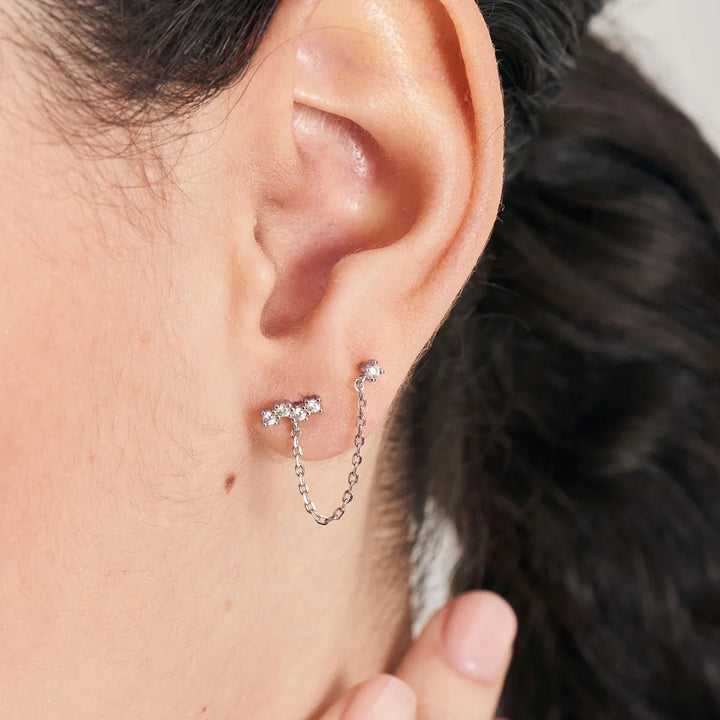 Ania Haie - Oorbel piercing (per stuk) Silver Celestial Drop Chain Barbell - Luxedy