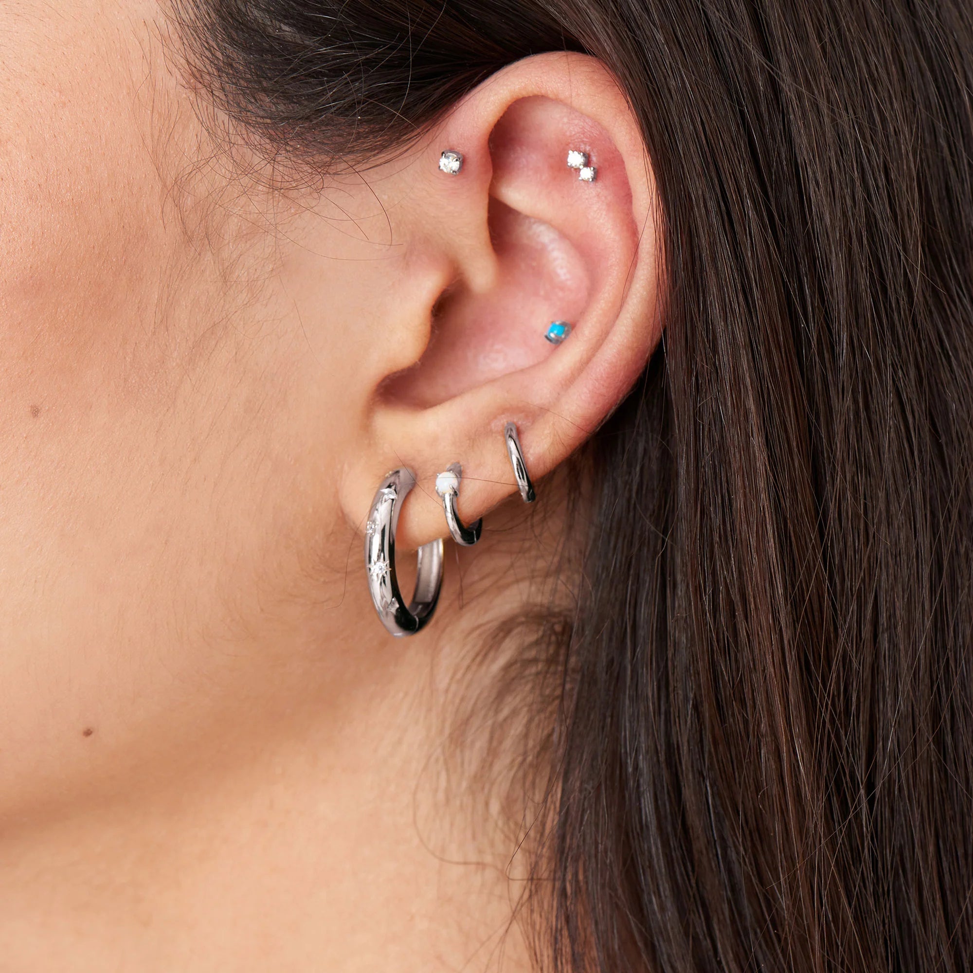 Ania Haie - Oorbel piercing (per stuk) Silver Double Sparkle Barbell - Luxedy