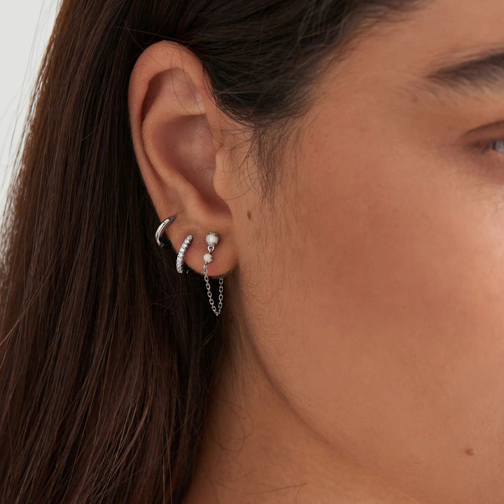 Ania Haie - Oorbel piercing (per stuk) Silver Sparkle Mini Huggie Hoops - Luxedy