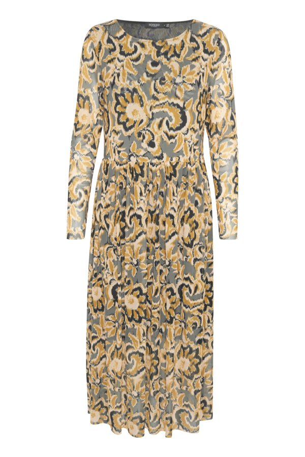 Soaked in Luxury - Jurk Almira Golden Brown Tapestry Print - Luxedy