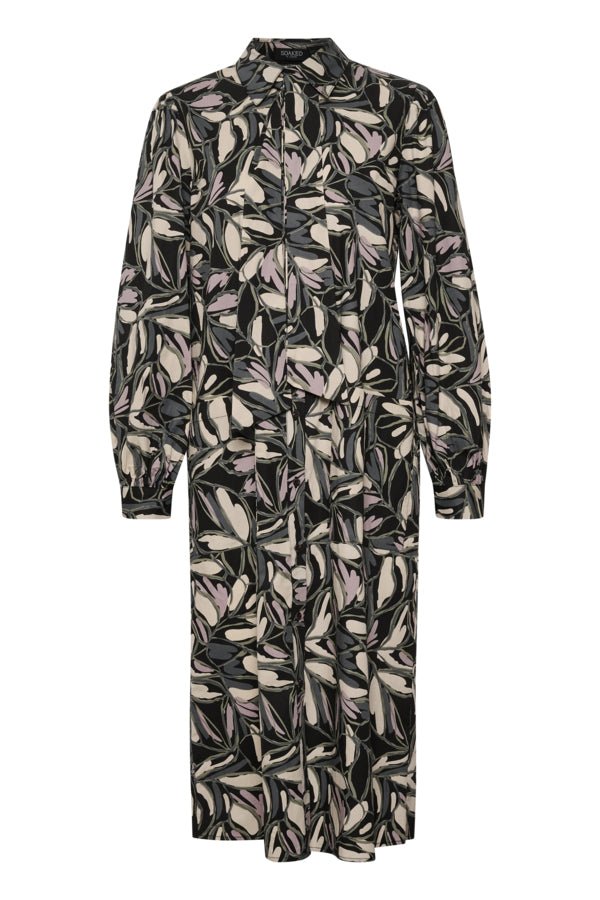 Soaked in Luxury - Jurk Frankie Shirt Dress Black Leaf Print - Luxedy