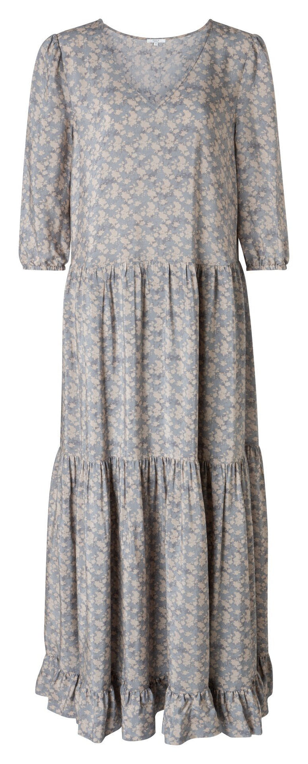 YAYA - Jurk Maxi Floral & Ruffles Dark Grey - Luxedy
